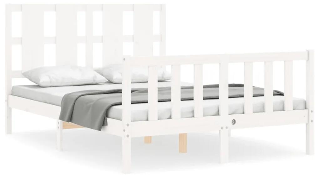 3192212 vidaXL Cadru de pat cu tăblie, 140x190 cm, alb, lemn masiv