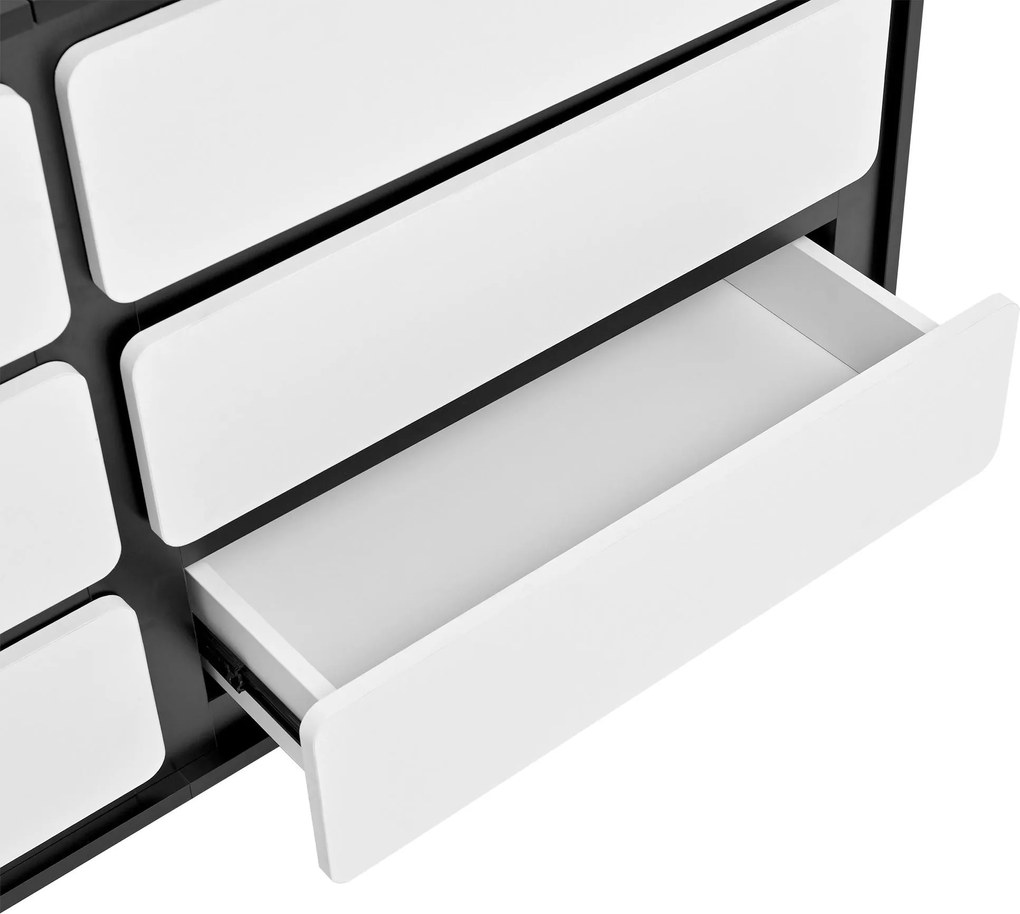 Comodă cu 6 sertare, colțuri rotunjite la sertare, 140x38x74,5 cm, Negru