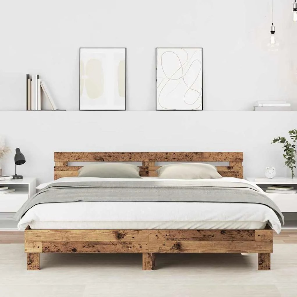 vidaXL Cadru de pat cu headboard Lemn Vechi 180 x 200 cm Lemn compozit