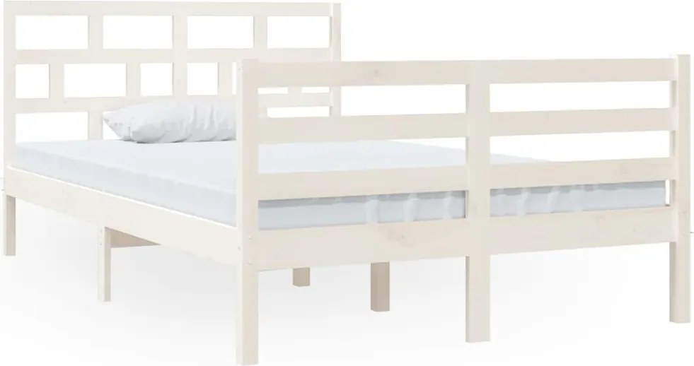 vidaXL Cadru de pat mic dublu, alb, 120x190 cm, lemn masiv