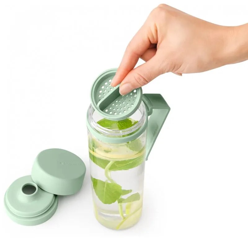 Sticla Brabantia Make&Take 1006279, 500 ml, Cu filtru, Protectie impotriva scurgerilor, Deschidere larga, Transparent/Verde