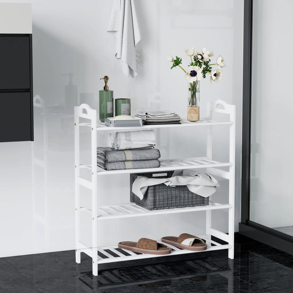 HOMCOM Raft pentru Pantofi din Bambus pentru 12 Perechi de Pantofi pentru Intrare Hol Dormitor 67,5x24,7x72 cm Alb | Aosom Romania