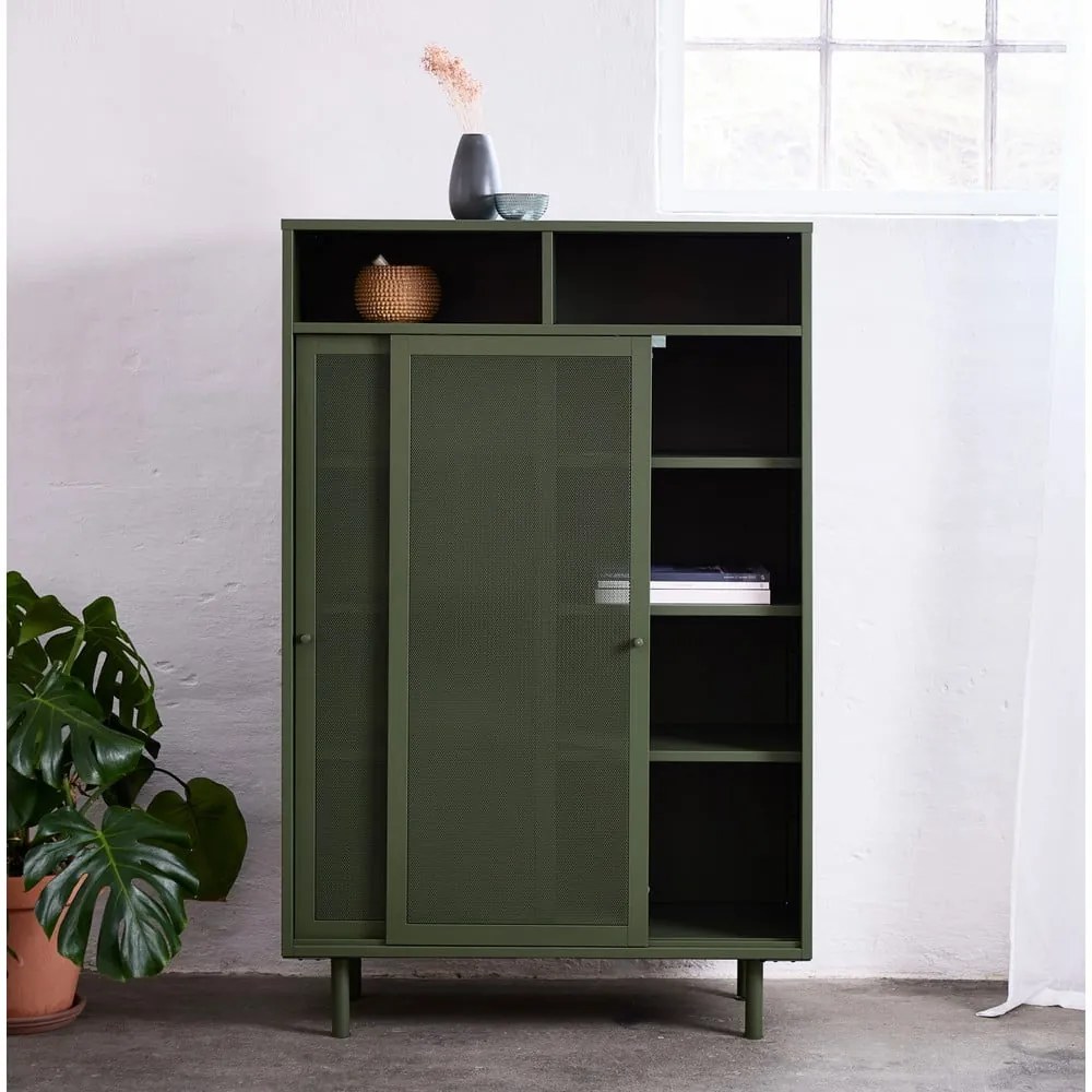 Dulap verde închis din metal cu ușă glisantă 90x140x40 cm Veep – Unique Furniture