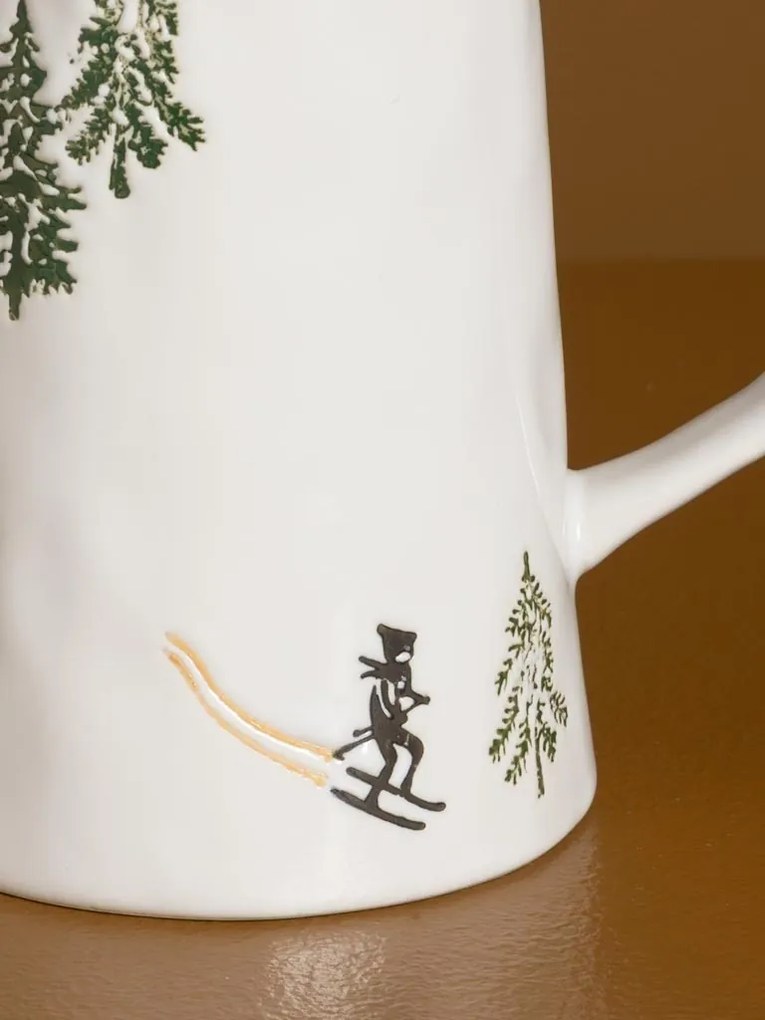 Ceainic din ceramică albă cu motive de iarnă pictate manual, 11,5 × 9 cm, „Slalom"