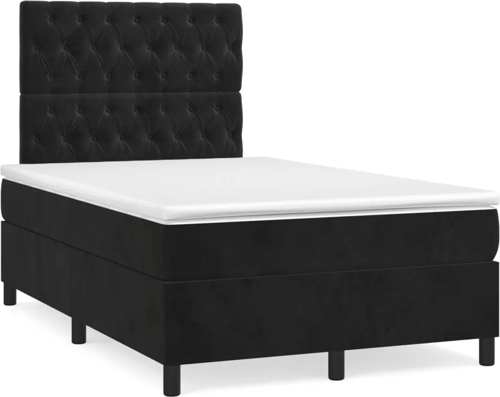 vidaXL Pat box spring cu saltea, negru, 120x200 cm, catifea