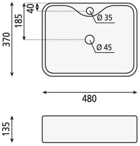 Sapho - Lavoar pentru blat BALENA 48x37 cm, negru mat