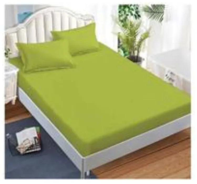 Lenjerie de pat cu elastic, tesatura tip finet, uni, pat 2 persoane, verde, 6 piese, FNE-167