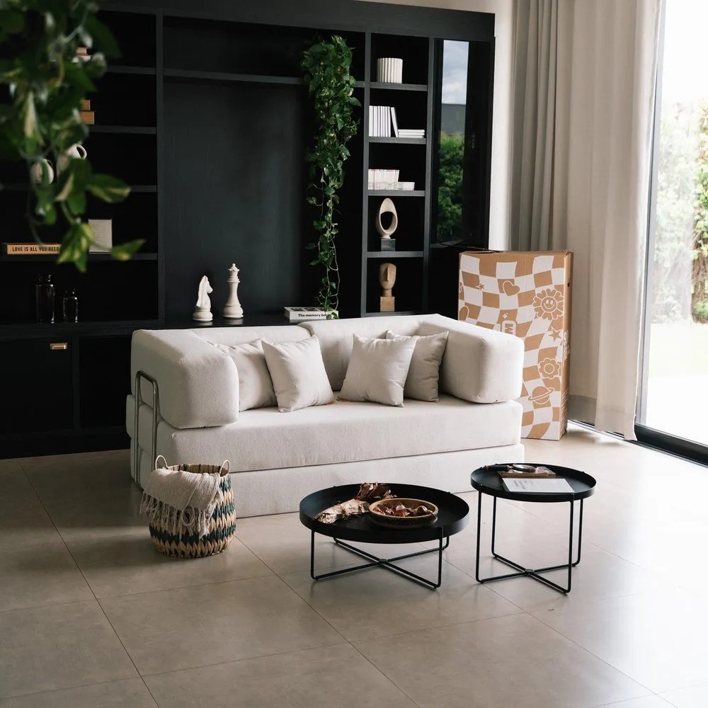 Canapea bej extensibilă cu tapițerie din țesătură bouclé 180 cm Bloom – TemaHome