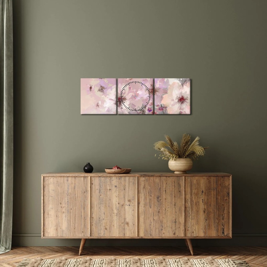 Tablou - Colaj de artă cu fluturi (cu ceas) (90x30 cm)