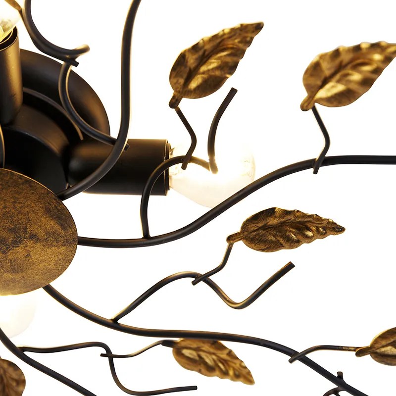 Plafonieră inteligentă neagră cu auriu 80 cm 4 lumini incl. 4 Wifi P45 - Foglie