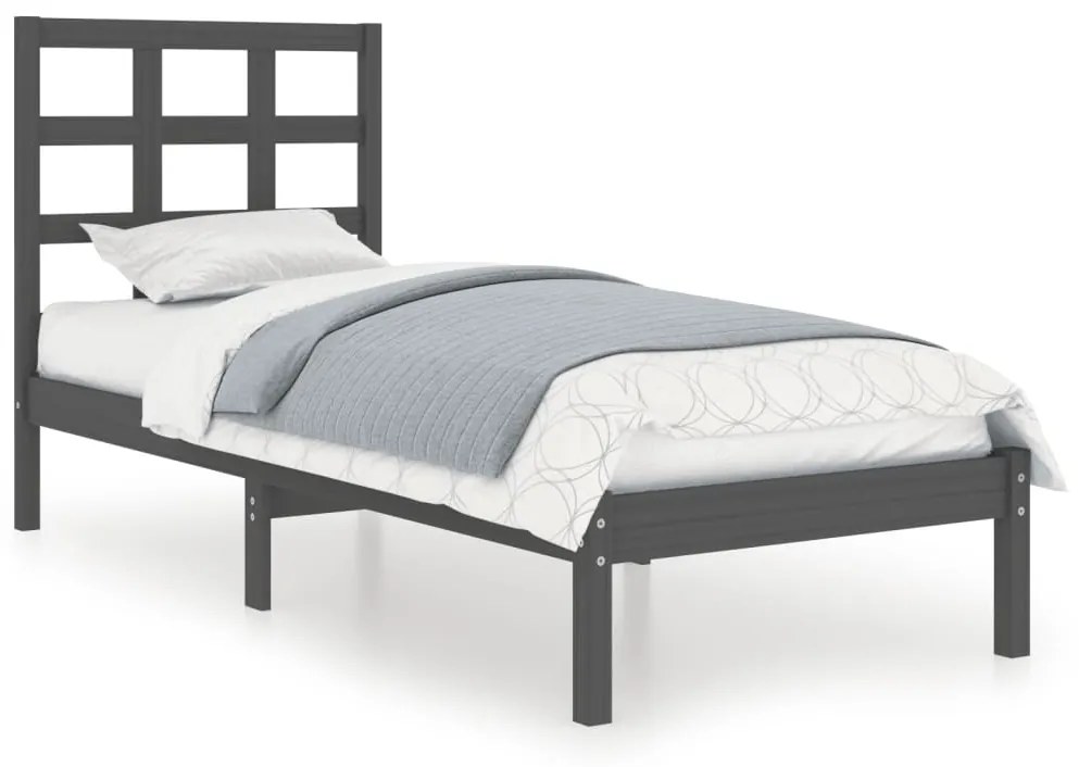 3105432 vidaXL Cadru de pat mic single, gri, 75x190 cm, lemn masiv