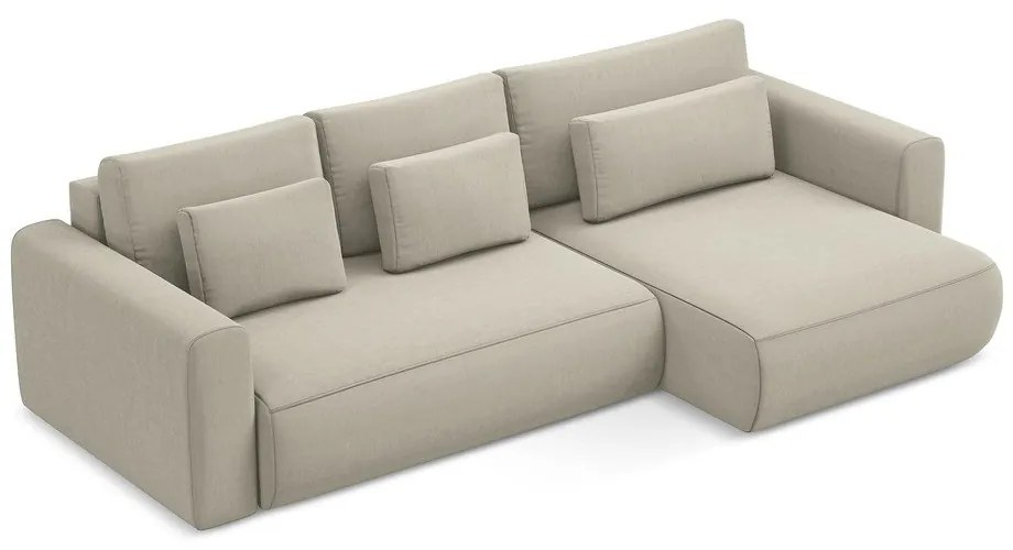 Colțar bej extensibil/cu spațiu de depozitare cu tapițerie din catifea (cu colț pe partea dreaptă/cu șezlong) Kapua – Makamii