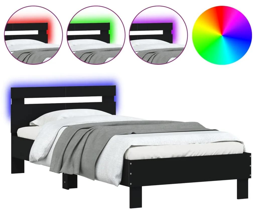 838709 vidaXL Cadru de pat cu tăblie și lumini LED, negru, 100x200 cm