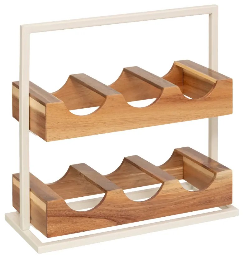 Suport 6 sticle vin Accacia, lemn, metal, 36 x 15 x H 35 cm