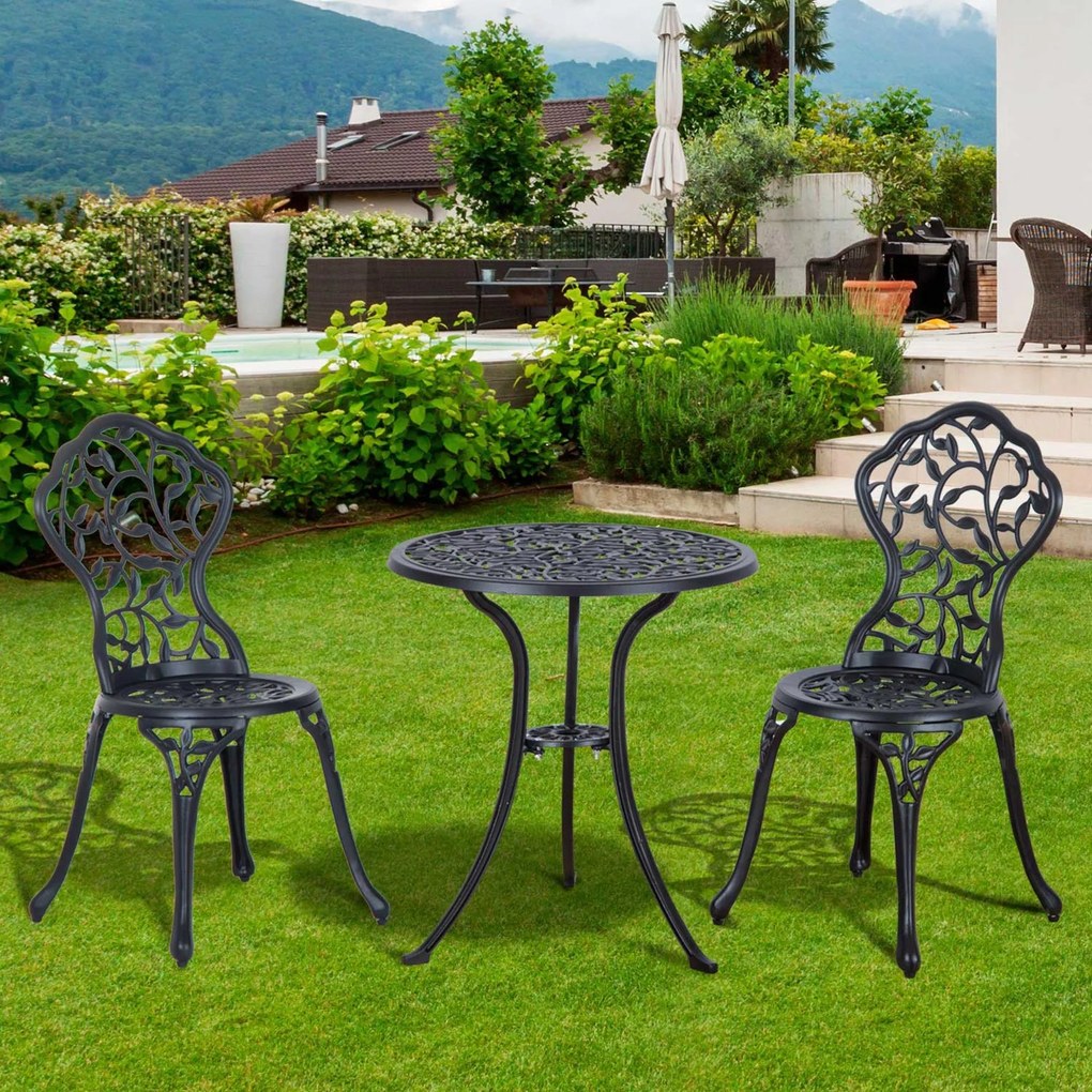 Outsunny 3pcs Patio Bistro Set Cast Aluminum Table Chair Outdoor Furniture Antique Black | Aosom Romania