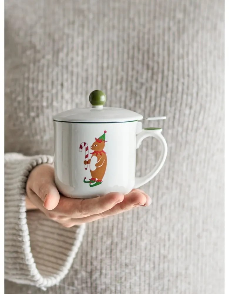 Cană crem cu filtru din gresie 300 ml cu model de Crăciun Valentin – Bloomingville