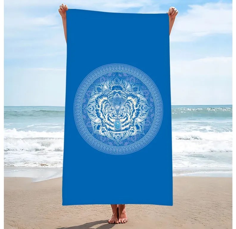 Set de plaja TIGER – prosop 100×180 cm si poncho 80×145 cm, albastru