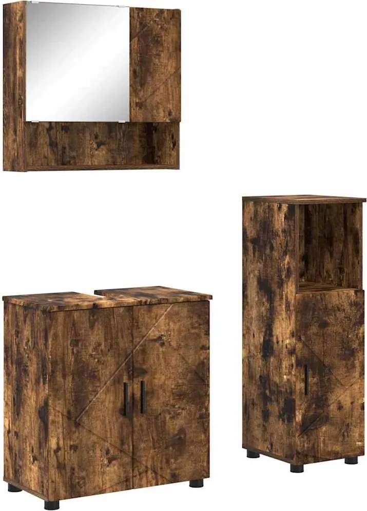 vidaXL Set de mobilier pentru baie Pe perete 3 pcs Stejar fumuriu