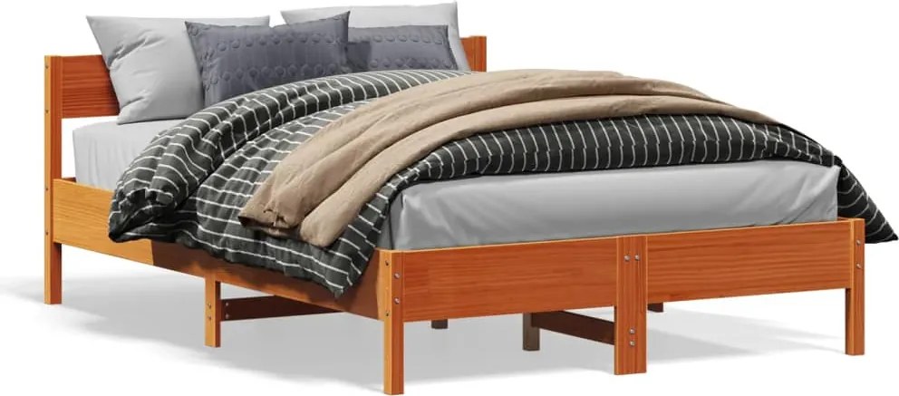 vidaXL Cadru pat fără saltea, maro ceruit, 135x190 cm, lemn masiv pin