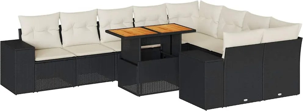 vidaXL Set canapele de grădină cu perne, 10 piese, negru, poliratan