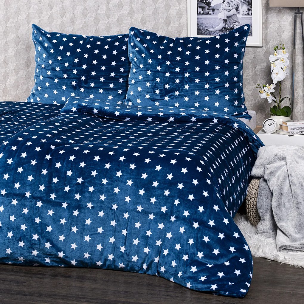Lenjerie de pat microflanel 4Home Stars albastră,140 x 200 cm, 70 x 90 cm, 140 x 200 cm, 70 x 90 cm
