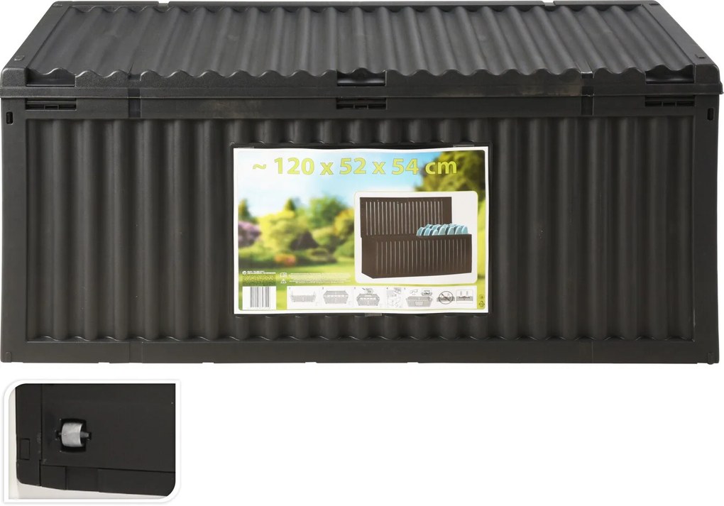 Cutie depozitare exterior cu capac, plastic rezistent, 120x52x54 cm, cu roti