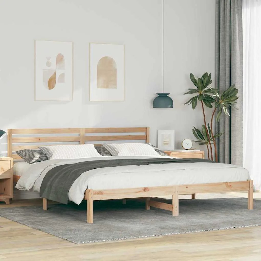 vidaXL Cadru de pat cu headboard Maro 180 x 200 cm Lemn de brad solid