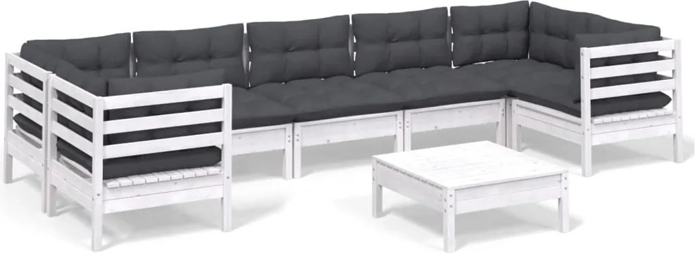 vidaXL Set mobilier de grădină cu perne, 8 piese, alb, lemn masiv pin