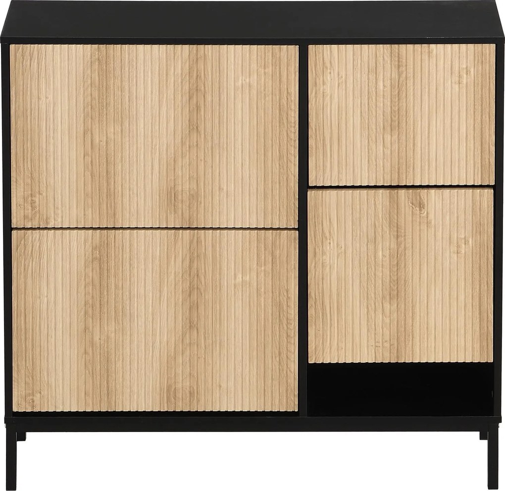 Dulap pentru pantofi cu taburet pentru schimbarea pantofilor, 3 compartimente cu suprafețe de depozitare, 100x25x100 cm, Negru+Culoare naturală