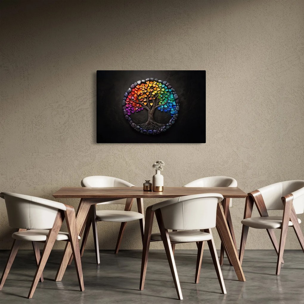 Tablou – Arbore plin de inimi colorate (90x60 cm)