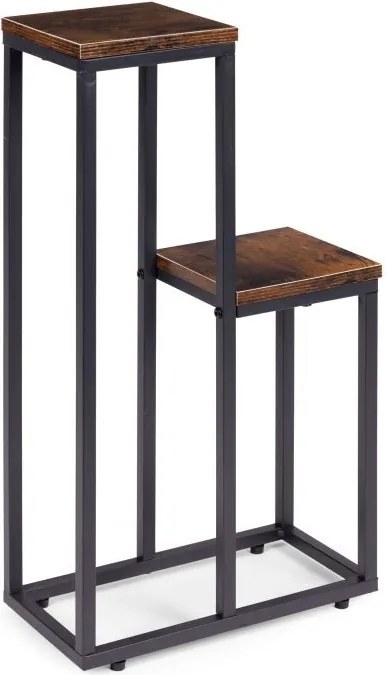 Suport pentru flori Loft - suport metalic pentru flori cu 2 rafturi și decor din lemn