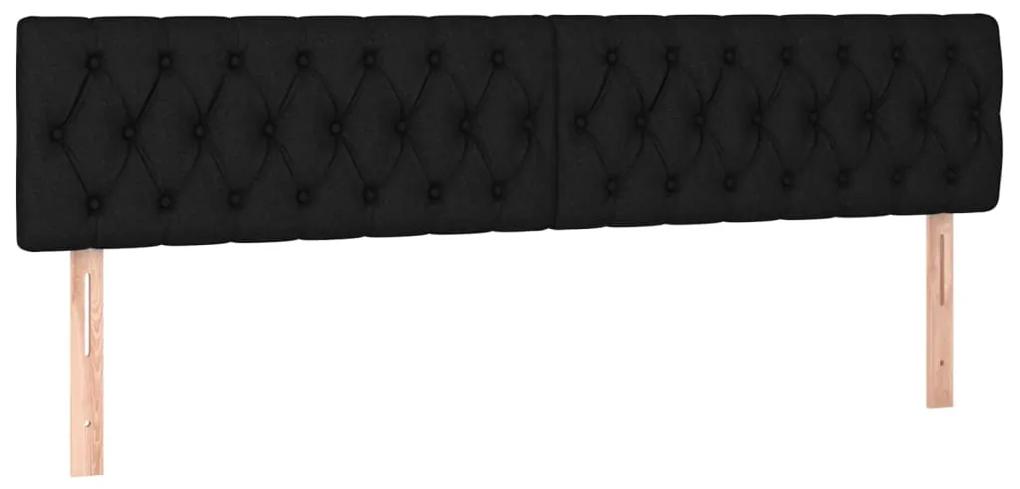 Pat cu arcuri, saltea si LED, negru, 180x200 cm, textil Negru, 180 x 200 cm, Design cu nasturi