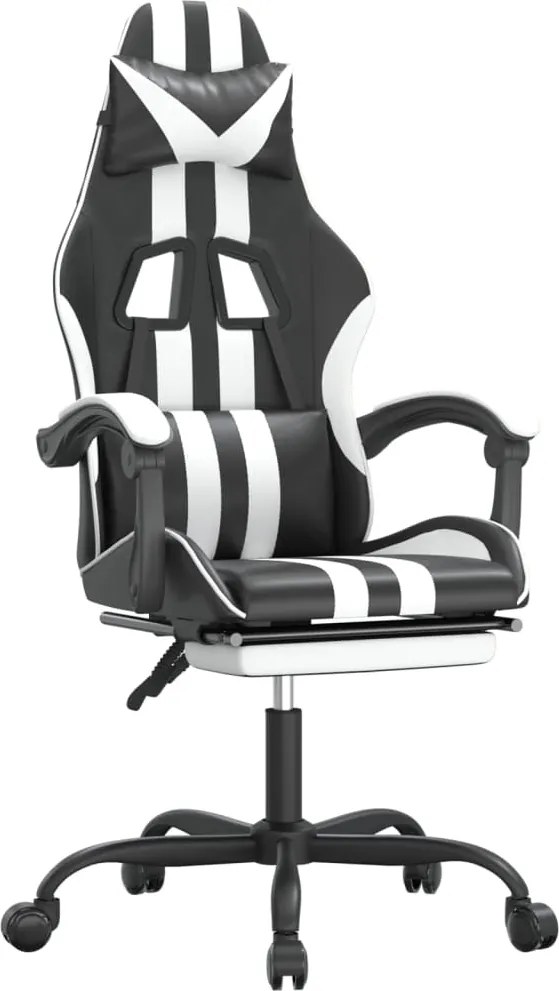 vidaXL Scaun de gaming cu suport picioare, negru/alb, piele ecologică