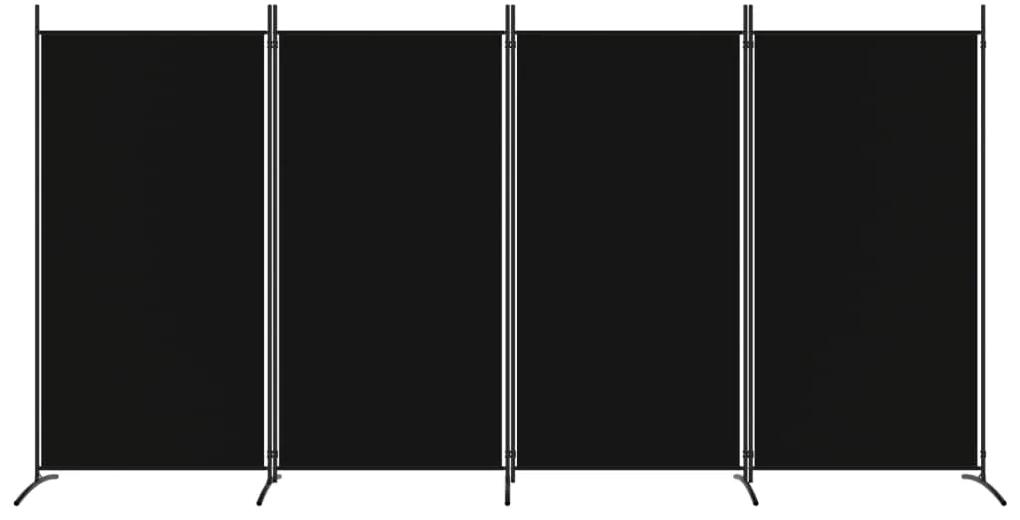 Paravan de camera cu 4 panouri, negru, 346x180 cm, textil