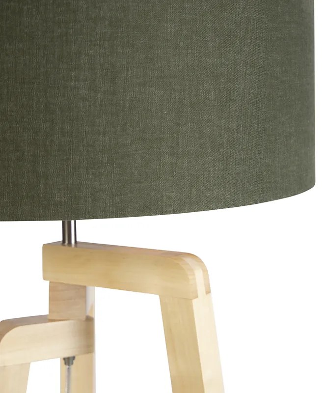 Lampă de podea cu trepied din lemn cu abajur 50 cm verde - Puros