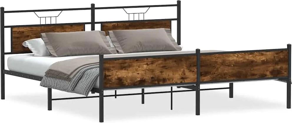 vidaXL Cadru de pat metalic fără saltea, stejar fumuriu, 193x201 cm