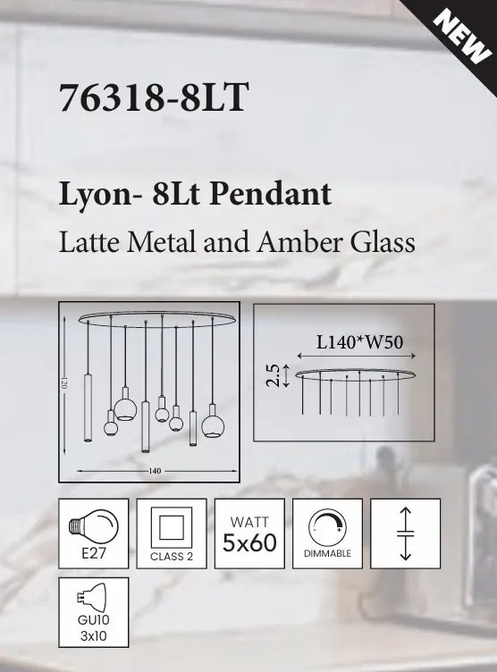 Lustra cu 8 pendule mixte Lyon