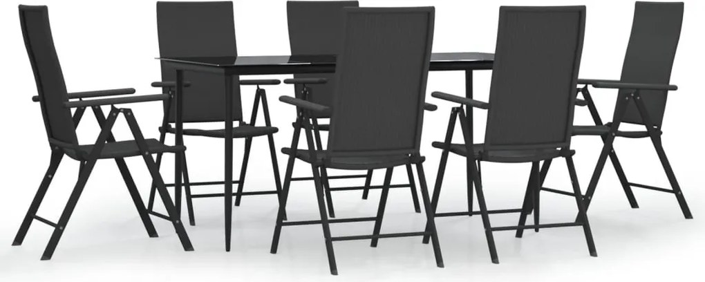 vidaXL Set mobilier de grădină, 7 piese, negru, poliratan