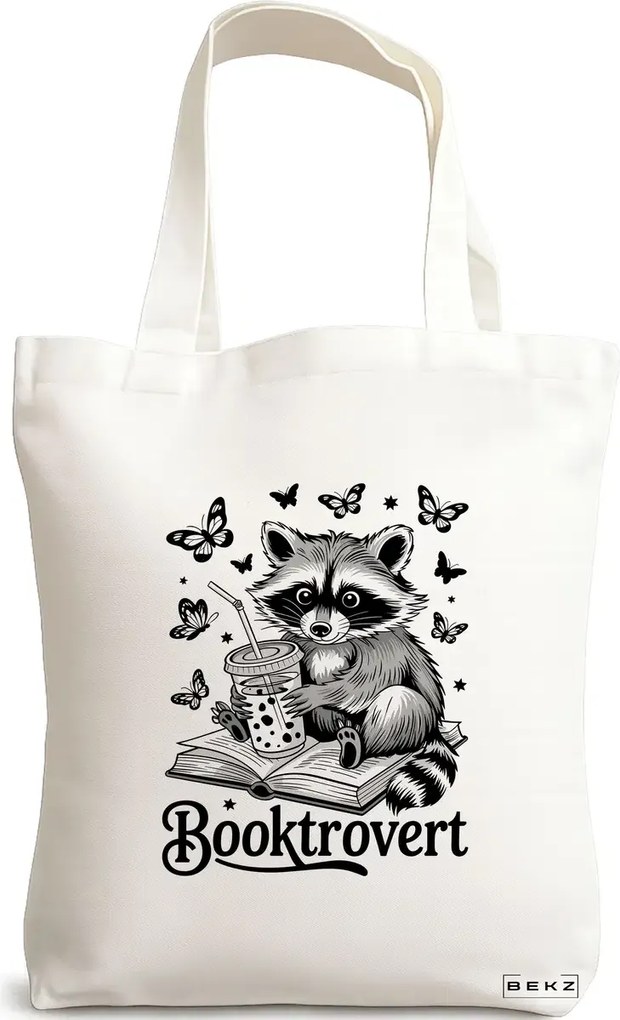Sacosa de Panza pentru Cumparaturi, Geanta Tote, model Booktrovert 38 x 34.5 cm, Alba, BEKZ®