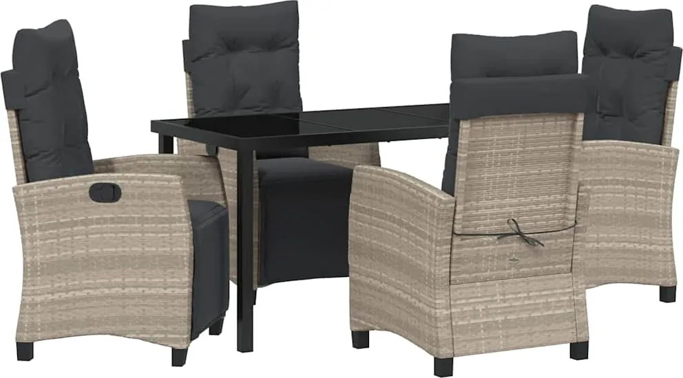 vidaXL Set de masă pentru grădină cu pernă 5 pcs Gri deschis poliratan