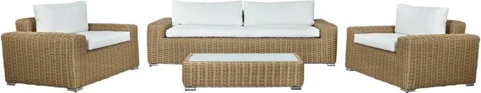 Set lounge exterior din rattan sintetic împletit, 4 piese cu canapea, 2 fotolii, măsuță și perne, „Paloma”