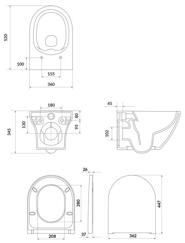 Set vas WC suspendat, Cersanit, Larga, oval, CleanOn, cu capac slim soft close și easy off, alb