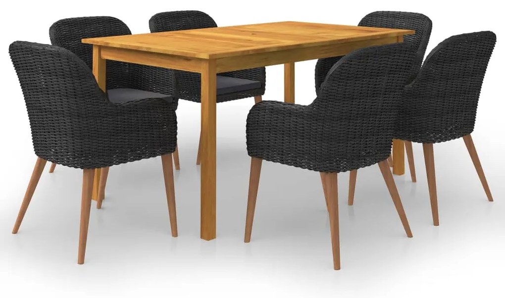 vidaXL Set mobilier de grădină, 7 piese, negru
