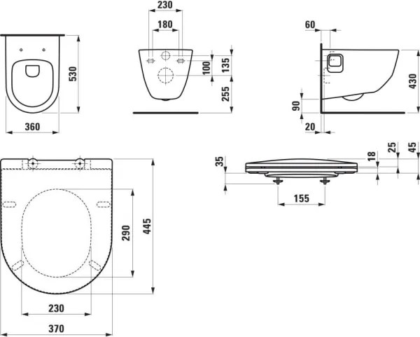 Vas WC suspendat + capac WC PRO + buton de acționare DUAL LIS + modul incastrat + garnitură