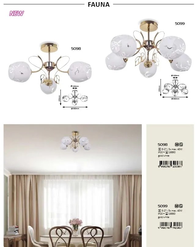 Lustra cu 3 brate design clasic Fauna 5098 RX