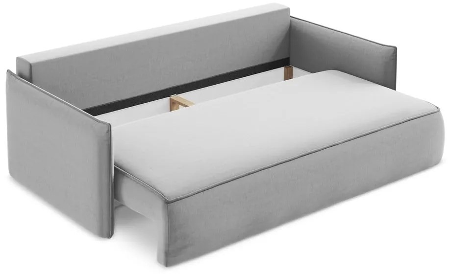 Canapea gri deschis extensibilă/cu spațiu de depozitare cu tapițerie din catifea 225 cm Hula – Makamii