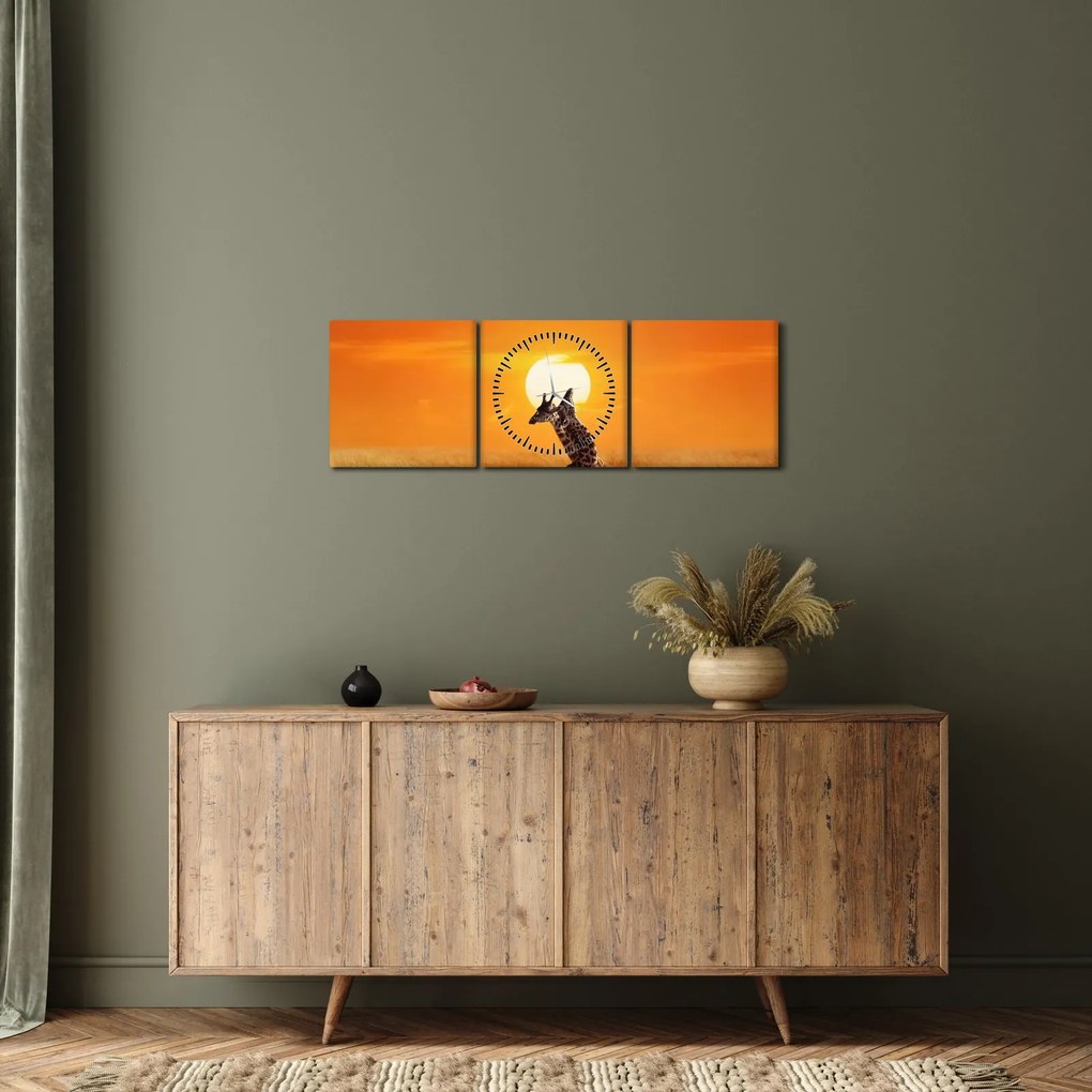 Tablou - Girafe în Parcul Național Serengeti (cu ceas) (90x30 cm)