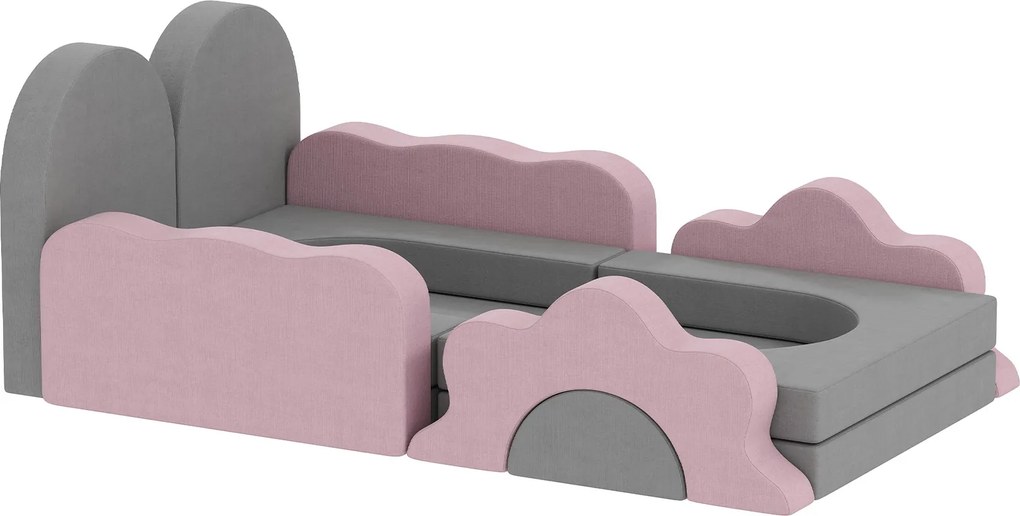 AIYAPLAY Set de 12 blocuri din spumă pentru cățărat, construit, târât, saltele de joacă pentru interior cu husă din catifea côtelată, Gri+Roz | Aosom Romania