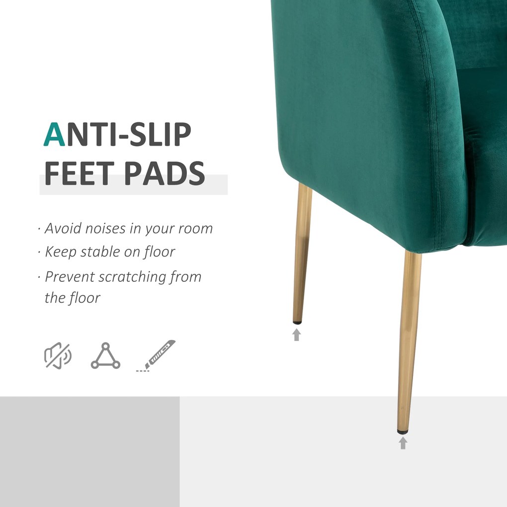 HOMCOM Fotoliu Cocktail din Catifea, Mobilier Modern Casa si Birou Verde