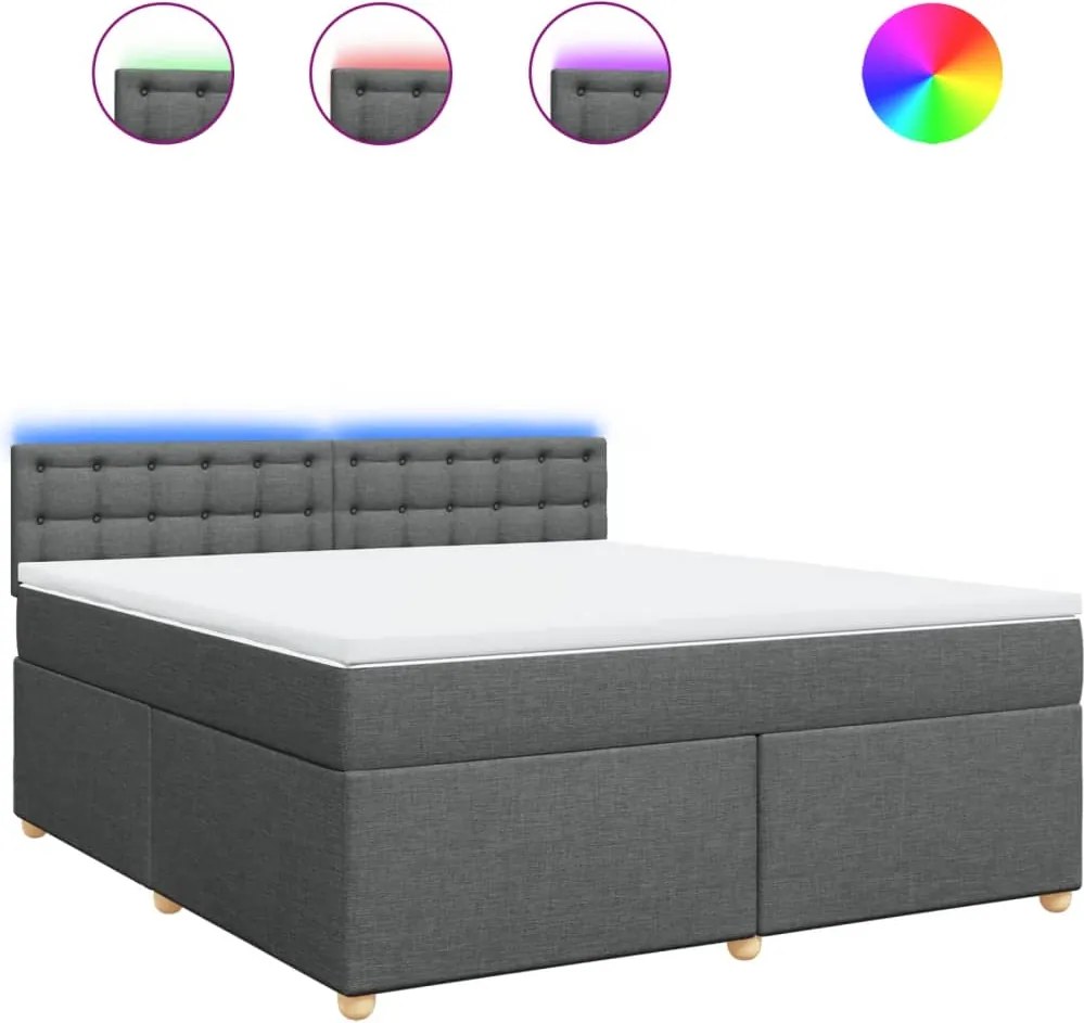 vidaXL Pat box spring cu saltea, gri închis, 180x200 cm, textil